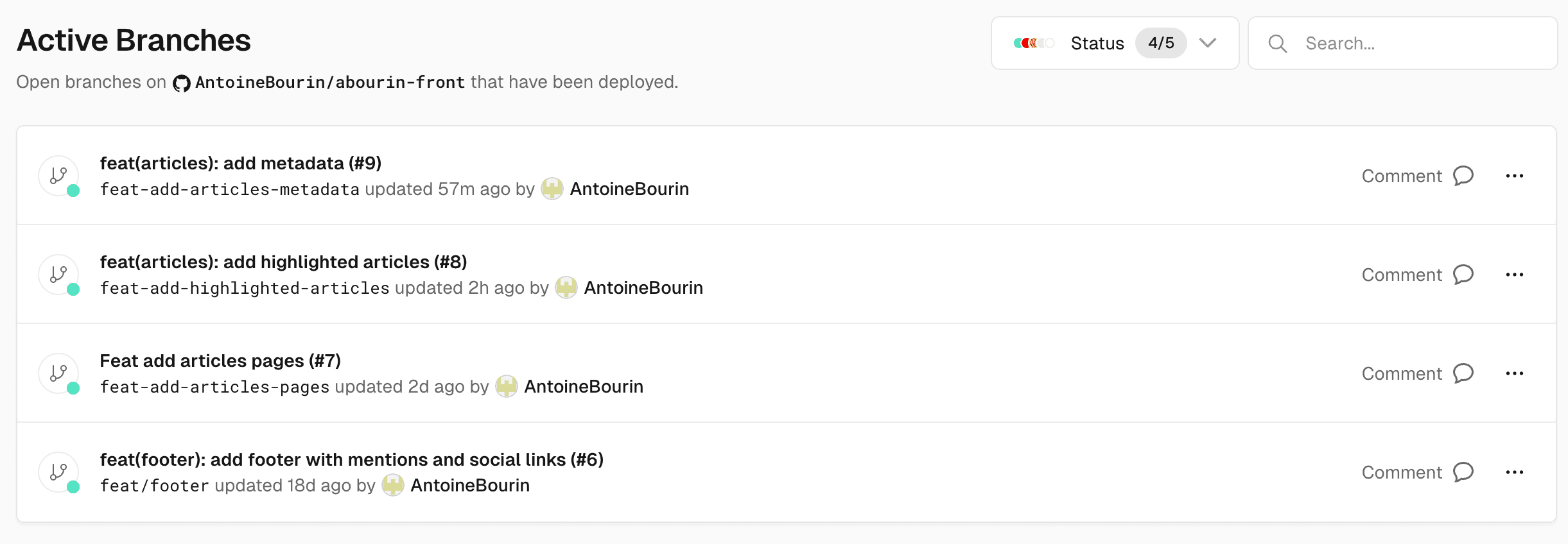 Déploiement vercel par branche GitHub